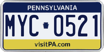 PA license plate MYC0521