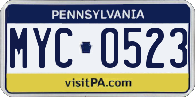 PA license plate MYC0523