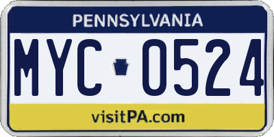 PA license plate MYC0524