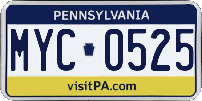 PA license plate MYC0525