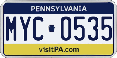PA license plate MYC0535
