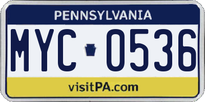 PA license plate MYC0536