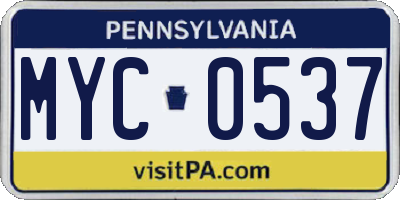 PA license plate MYC0537