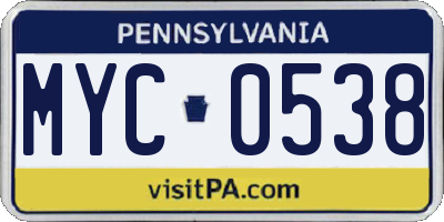 PA license plate MYC0538