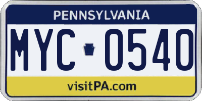 PA license plate MYC0540