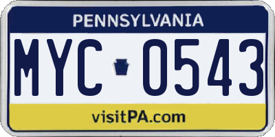 PA license plate MYC0543