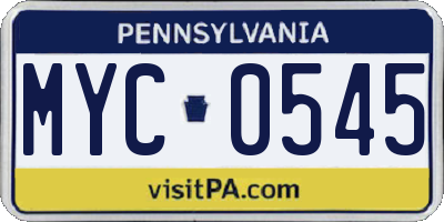 PA license plate MYC0545