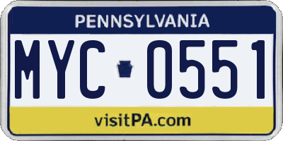 PA license plate MYC0551