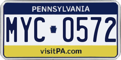 PA license plate MYC0572