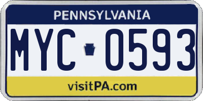 PA license plate MYC0593
