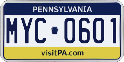 PA license plate MYC0601