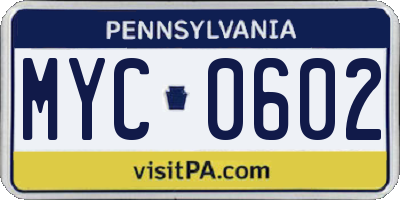 PA license plate MYC0602