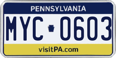 PA license plate MYC0603
