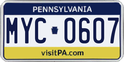 PA license plate MYC0607
