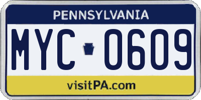 PA license plate MYC0609