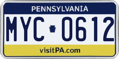 PA license plate MYC0612
