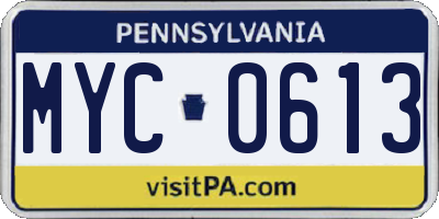 PA license plate MYC0613