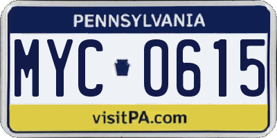 PA license plate MYC0615