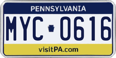 PA license plate MYC0616