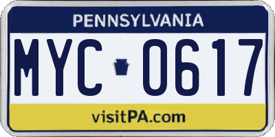 PA license plate MYC0617