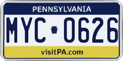 PA license plate MYC0626
