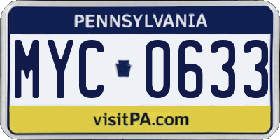 PA license plate MYC0633