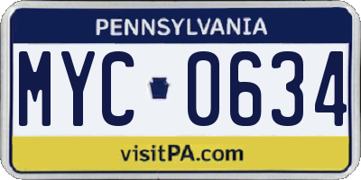 PA license plate MYC0634