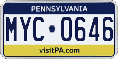 PA license plate MYC0646