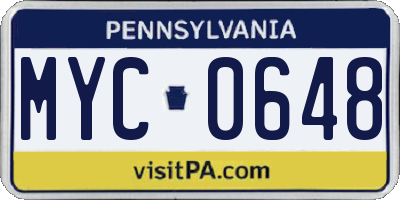 PA license plate MYC0648