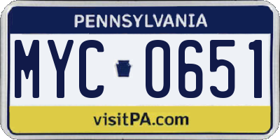 PA license plate MYC0651