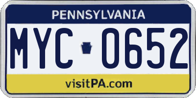 PA license plate MYC0652
