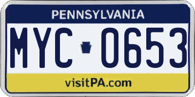 PA license plate MYC0653