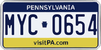 PA license plate MYC0654