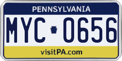 PA license plate MYC0656