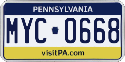 PA license plate MYC0668