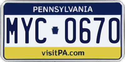 PA license plate MYC0670