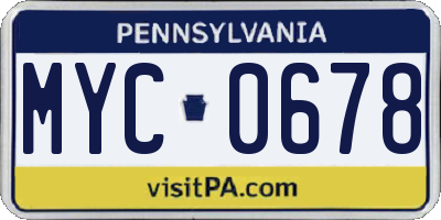 PA license plate MYC0678
