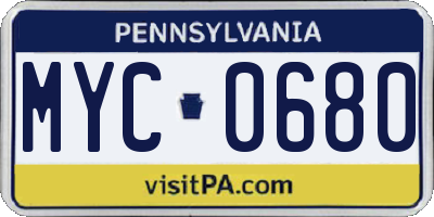 PA license plate MYC0680