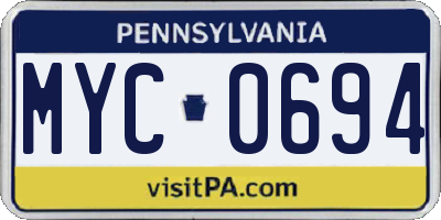 PA license plate MYC0694