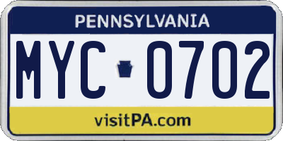 PA license plate MYC0702