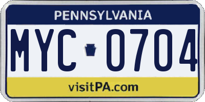 PA license plate MYC0704