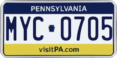PA license plate MYC0705