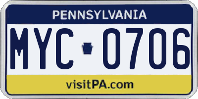 PA license plate MYC0706