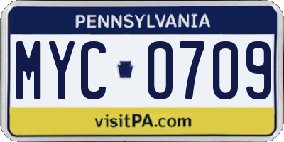 PA license plate MYC0709