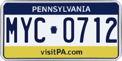 PA license plate MYC0712
