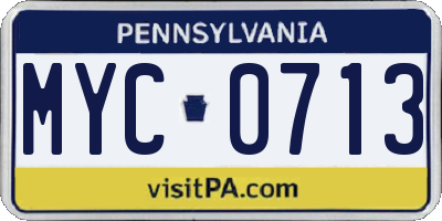 PA license plate MYC0713