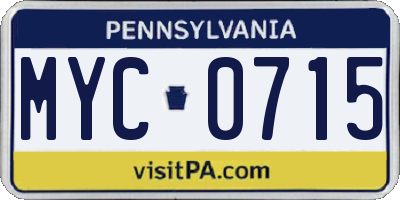 PA license plate MYC0715