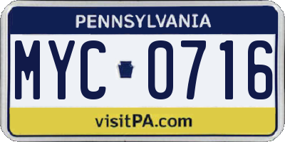 PA license plate MYC0716