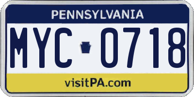 PA license plate MYC0718