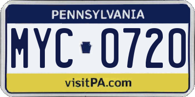 PA license plate MYC0720